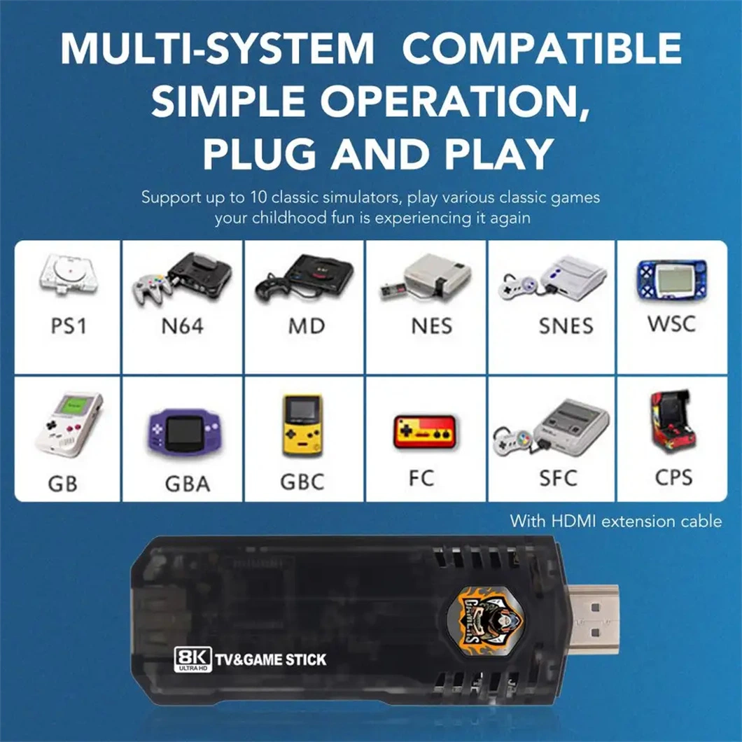 Mini-jogo Stick x8 8K Console de Vídeo 64GB Lite 10000 4K Caixa de jogos de arcada clássico portátil
