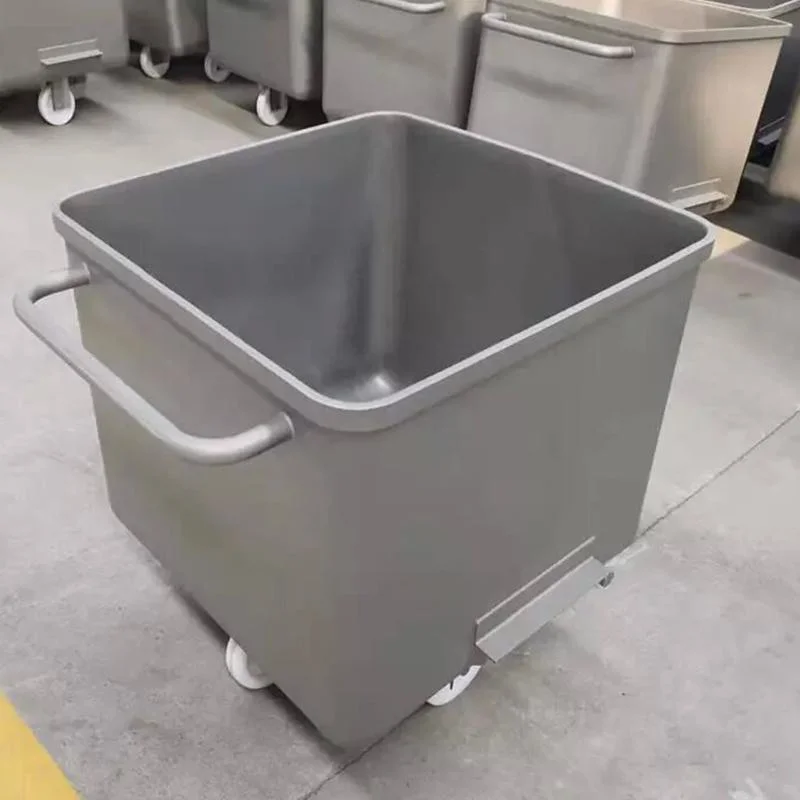 100L 200L Removable Stainless Steel Meat Bucket Meat Skip Meat Transporter Trash Can with Wheels