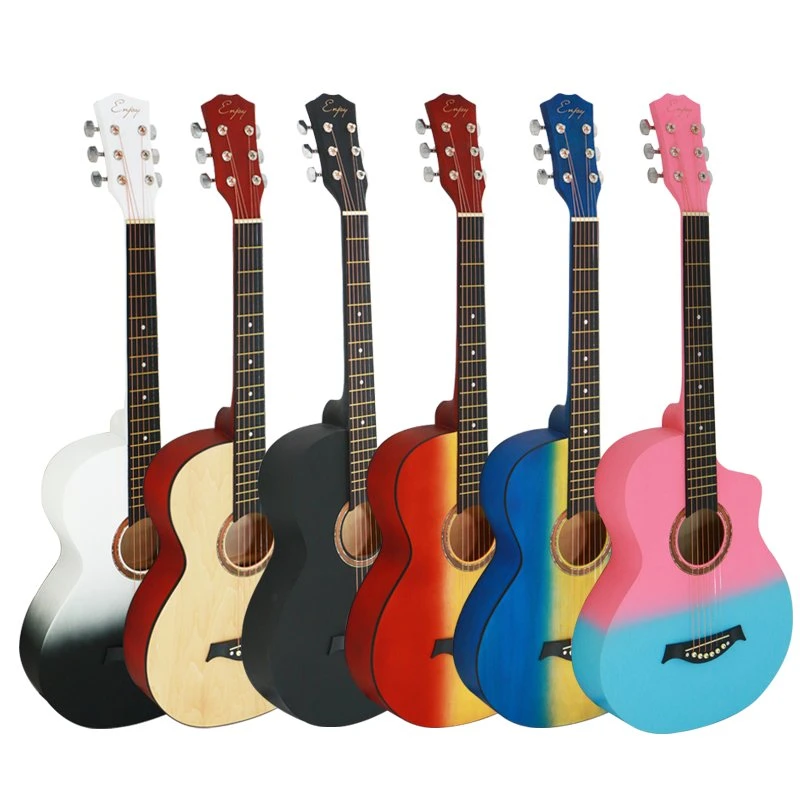 Customs Musical Instruments Colorful Black/Blue/Wood/Brown/Pink&Blue/Black&White 38inch Basswood Acoustic Guitar