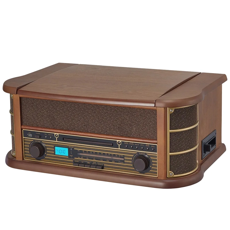 Retro Turntable Player MDF Wooden Case Wrapped with Solid Wood Veneer