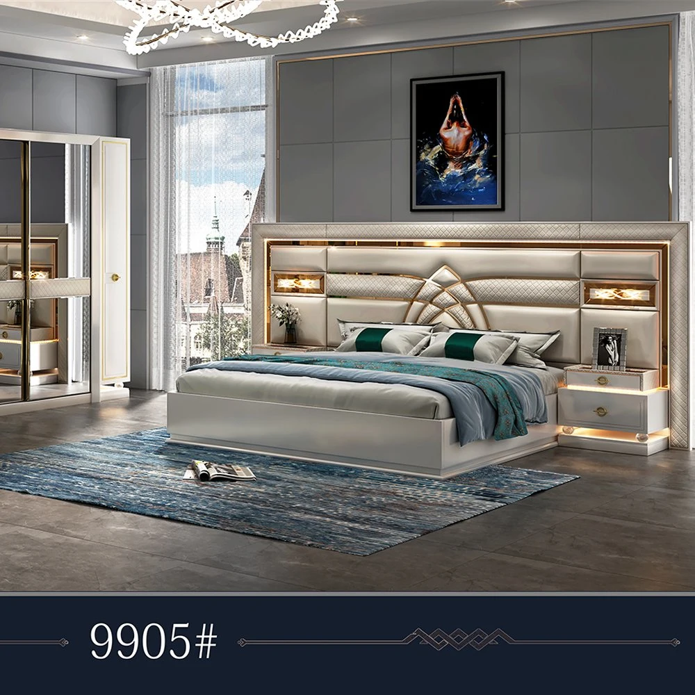 Moderno mobiliario de habitación de hotel con cama tamaño king Con armario deslizante y mesa de 5 piezas de juego Para el hogar