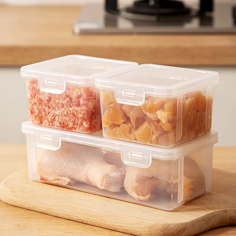 Kitchen Refrigerator Food Storage Container with Clasps Meat Preservation Crisper High-Capacity Storage Box