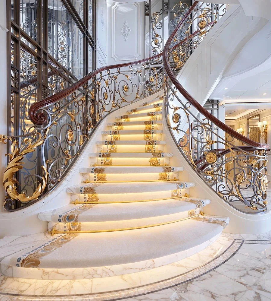 Modern Residential Indoor Marble Curved Staircase Custom Steel Parts Marble Sintered Stone Spiral Stairs
