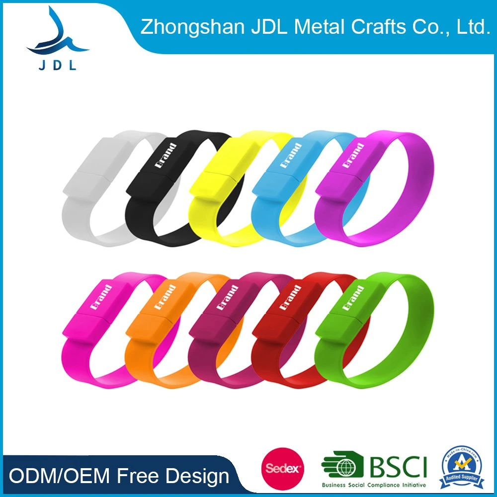 Factory Cheap Price Offset Printed Free Sample Energy Glow Event Rubber Bangle for Gifts USB Flash Drive Bracelet USB Flash Drive Silicon PVC Disk Wristband