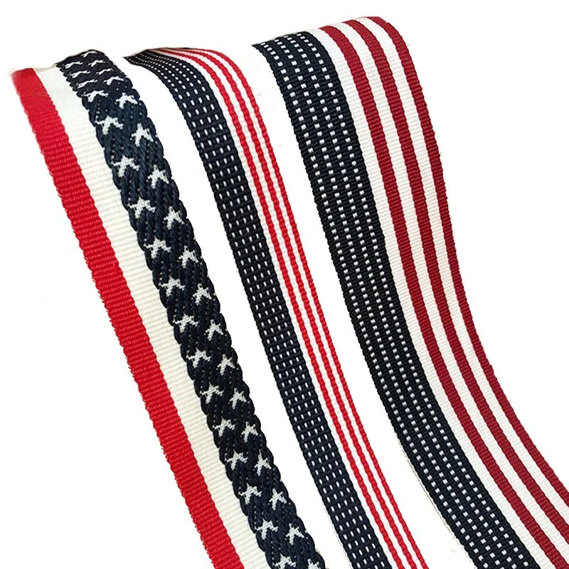 Custom Colorful Polyester Striped Double Face Taffeta Tricolor Woven Ribbon