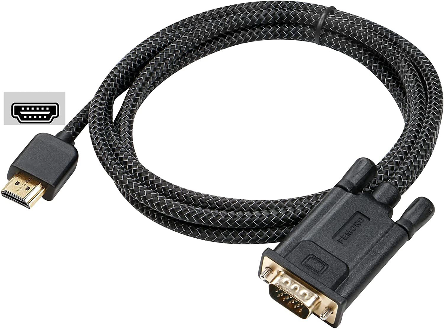 HD to VGA Cable 6 Feet Male to Male Braided Cord 1080P@60Hz for Monitor, Computer, Desktop, Laptop, PC, Projector, HDTV, Game and More