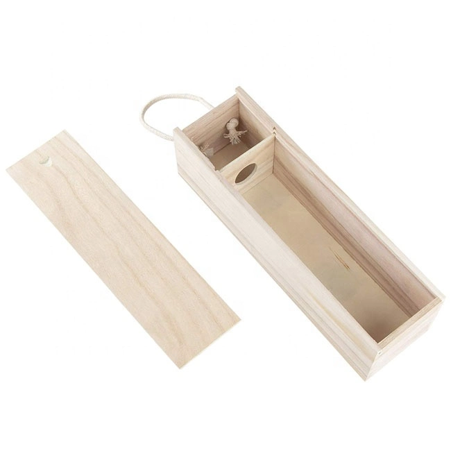 Customized Natural Sliding Lid Wooden Wine Box for Storage