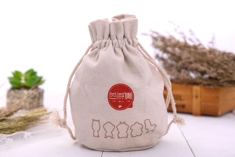 Premium Quality Logo Printed Canvas Drawstring Pouch Beutel Bag