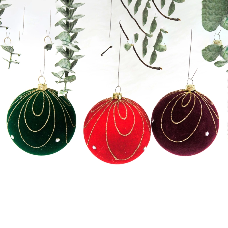 Red and Green New Flocking Christmas Glass Ball Hanging Christmas Tree Decoration