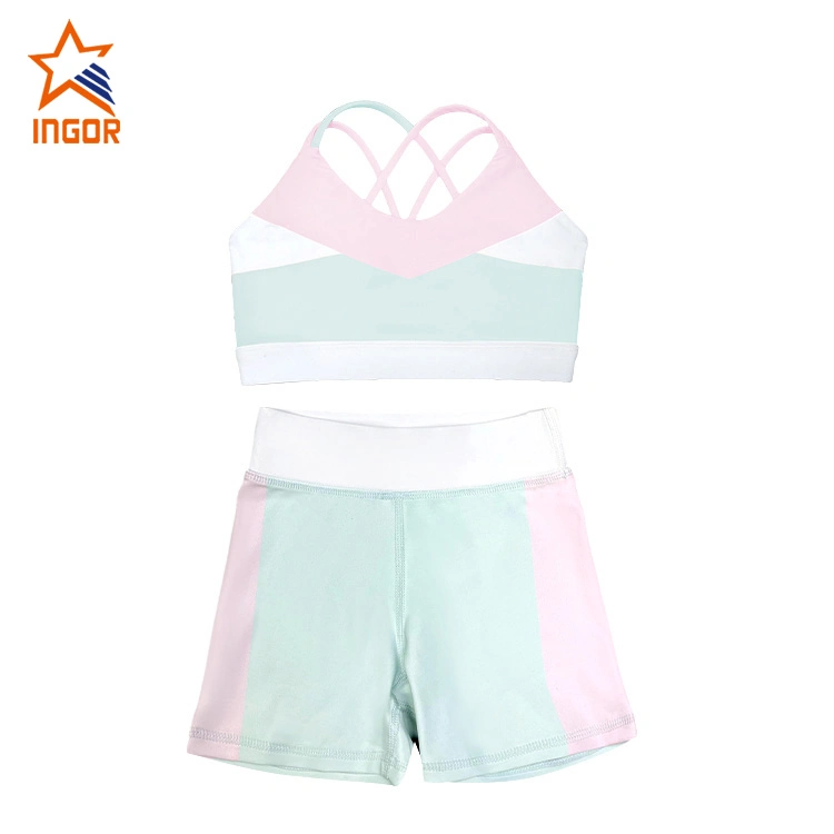 Ingorsports Kids Swimwear Soft Bottom Band Contrast Sublimated Color Block Sports Bras Children Sports Wear Activewear