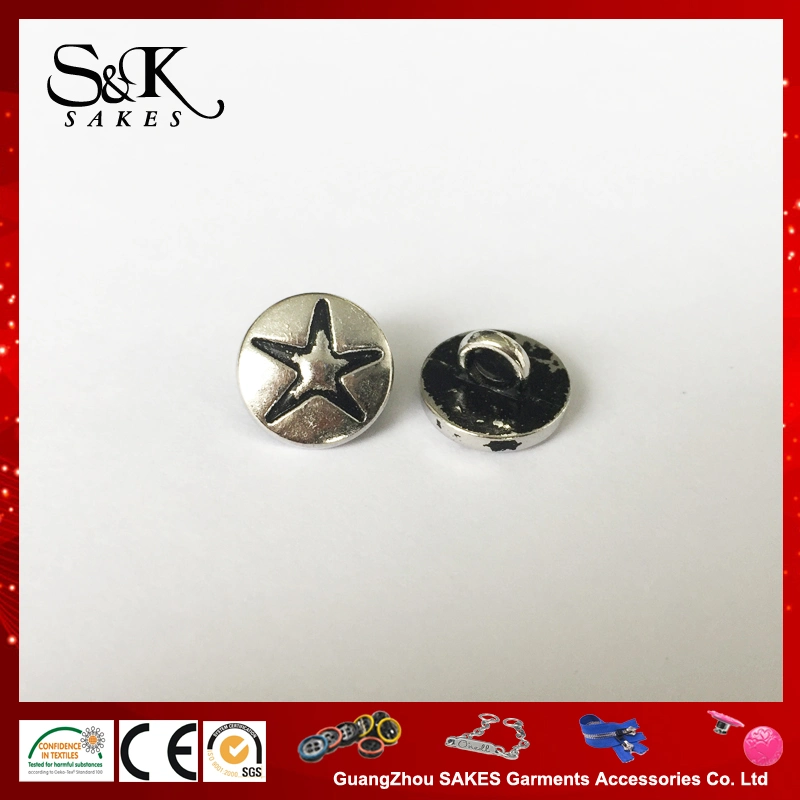 Engraved Star Logo Metal Alloy Sewing Button with Hook for Garments