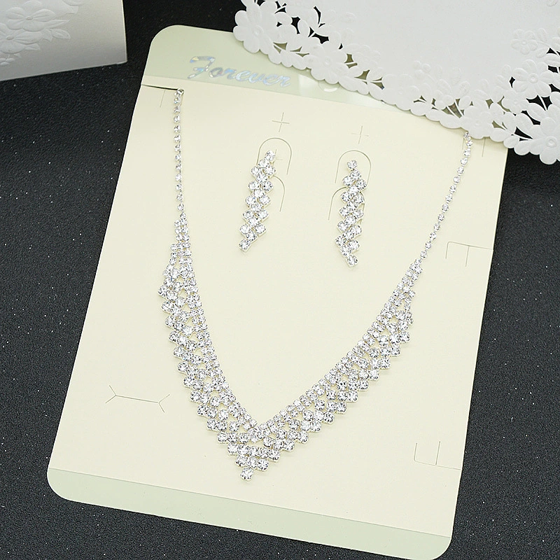 Yp179 Exquisite Simple Full Diamond Clavicle Necklace Earring Wedding Accessory