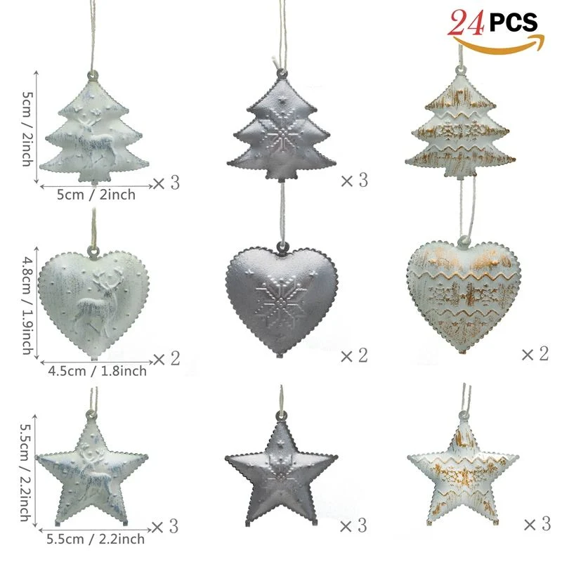 Decoración para colgar en el hogar de Navidad Metal Estrella forma de árbol de corazón Decoración