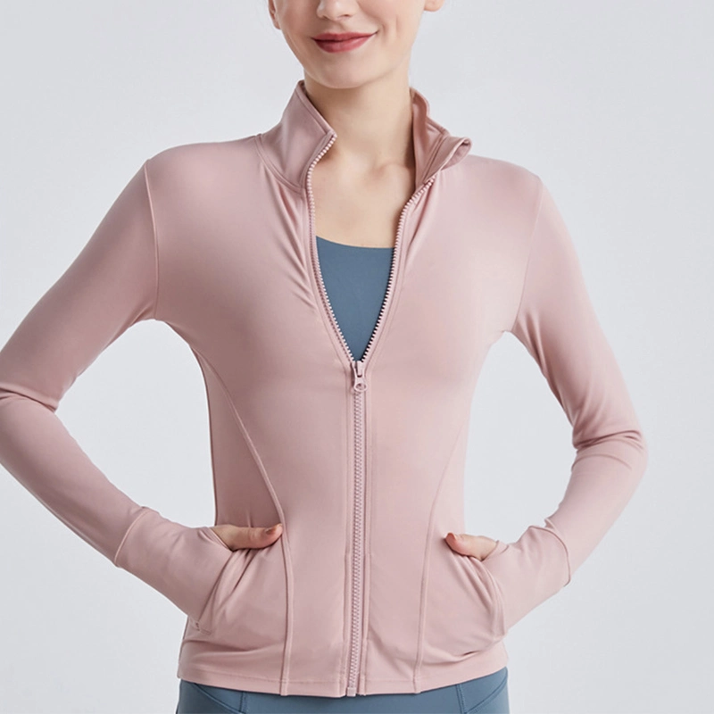 Ropa para mujer Active Wear Camiseta de manga larga de running Gym Chaquetas deportivas con cremallera