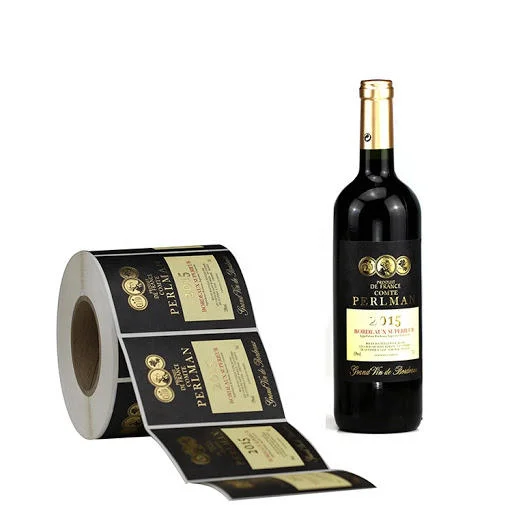 Película dourada personalizada em relevo vidro adesivo com logótipo para garrafas de vinho Impressão de etiquetas de embalagem