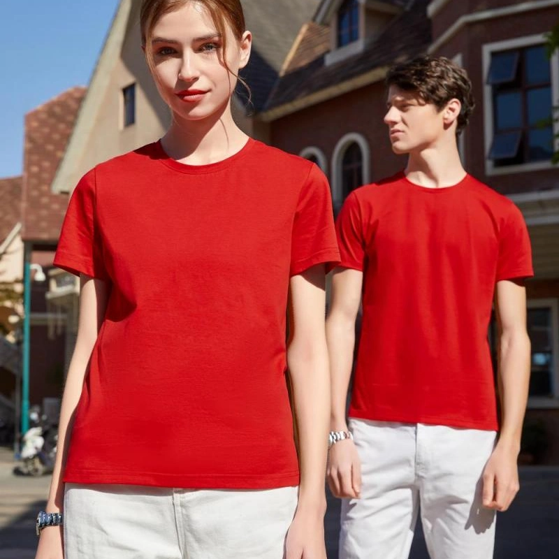 Camiseta de color sólido 95 algodón 5 Spandex 190g cuello redondo Camisa