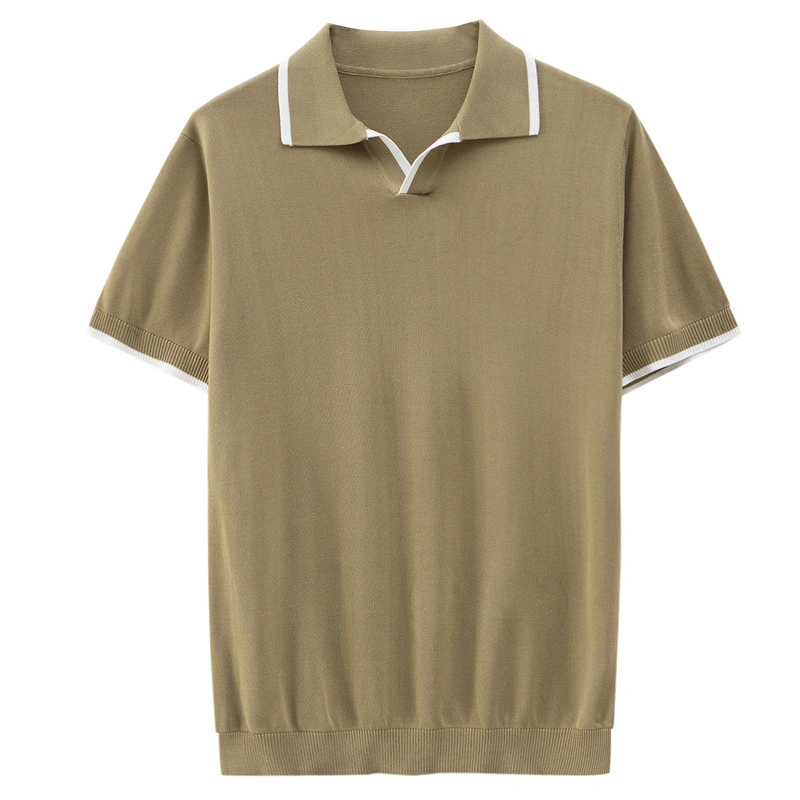 No Buttons Ribbed Hem Polo Shirts Mens Blank Design Shirts