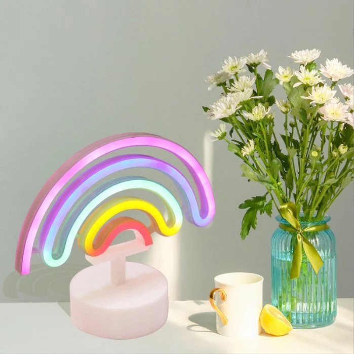 Factory Supply Battery Powered Custodecoration Rainbow Neon Table Night Lights