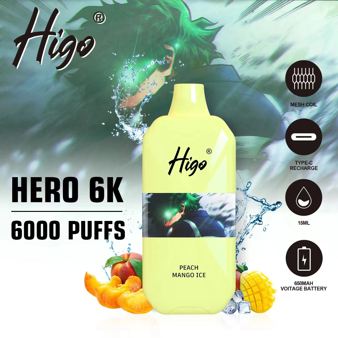 100% Original Wholesale/Supplier Vape Pen Higo Hero 6000 Puffs Disposable/Chargeable Vape Pen 15ml Capacity Mesh Coil E-Liquid 650mAh Rechargeable Battery Custom Disposable/Chargeable Vape