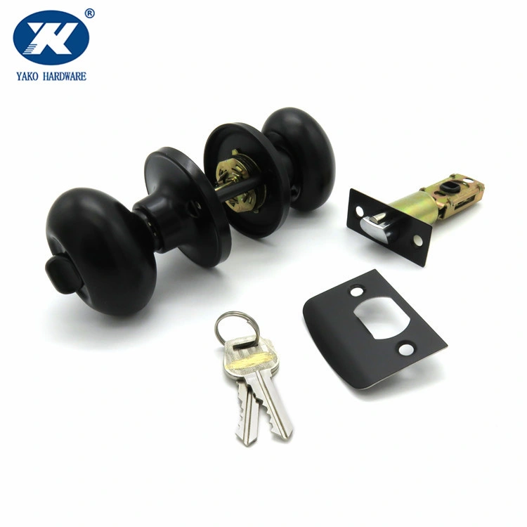 Bedroom Bathroom Oval Egg Ball Door Knob Black Finish Door Lock Set Keyed Entry Locks