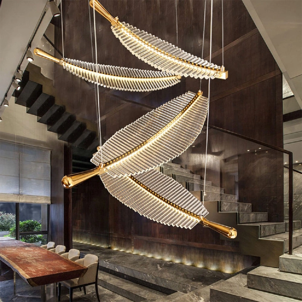 Large Leaf Shape Decor Luxury Hotel Lobby Banquet Villa Pendant Lighting Customized Project Glass LED Chandelier Lamp