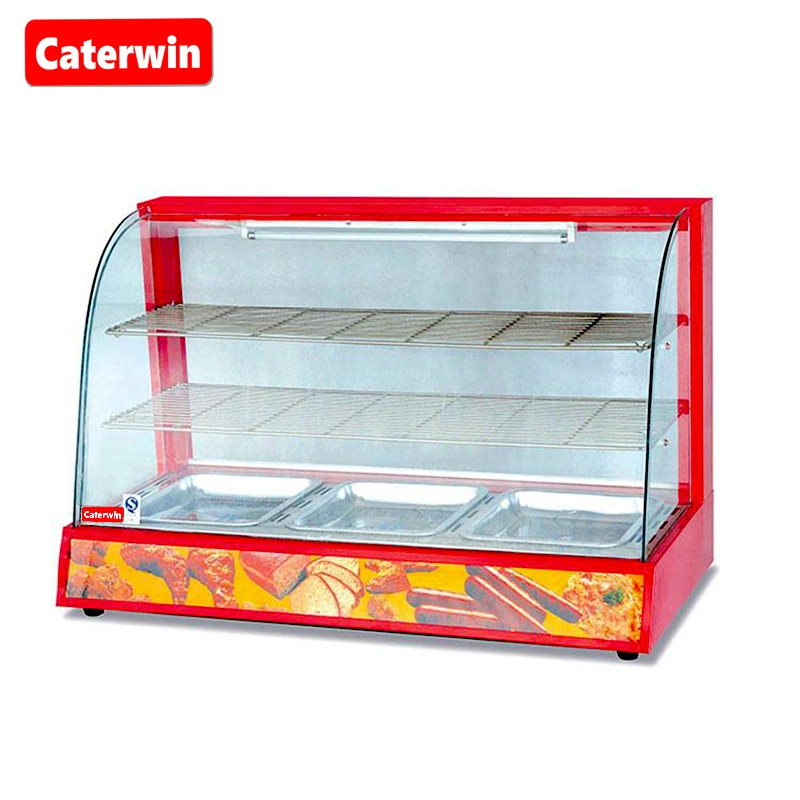 Caterwin Restaurant Equipment Kitchen Cabinet 3 Layer Bakery Bread Food Warmer Display Curved Glass Warming Showcase