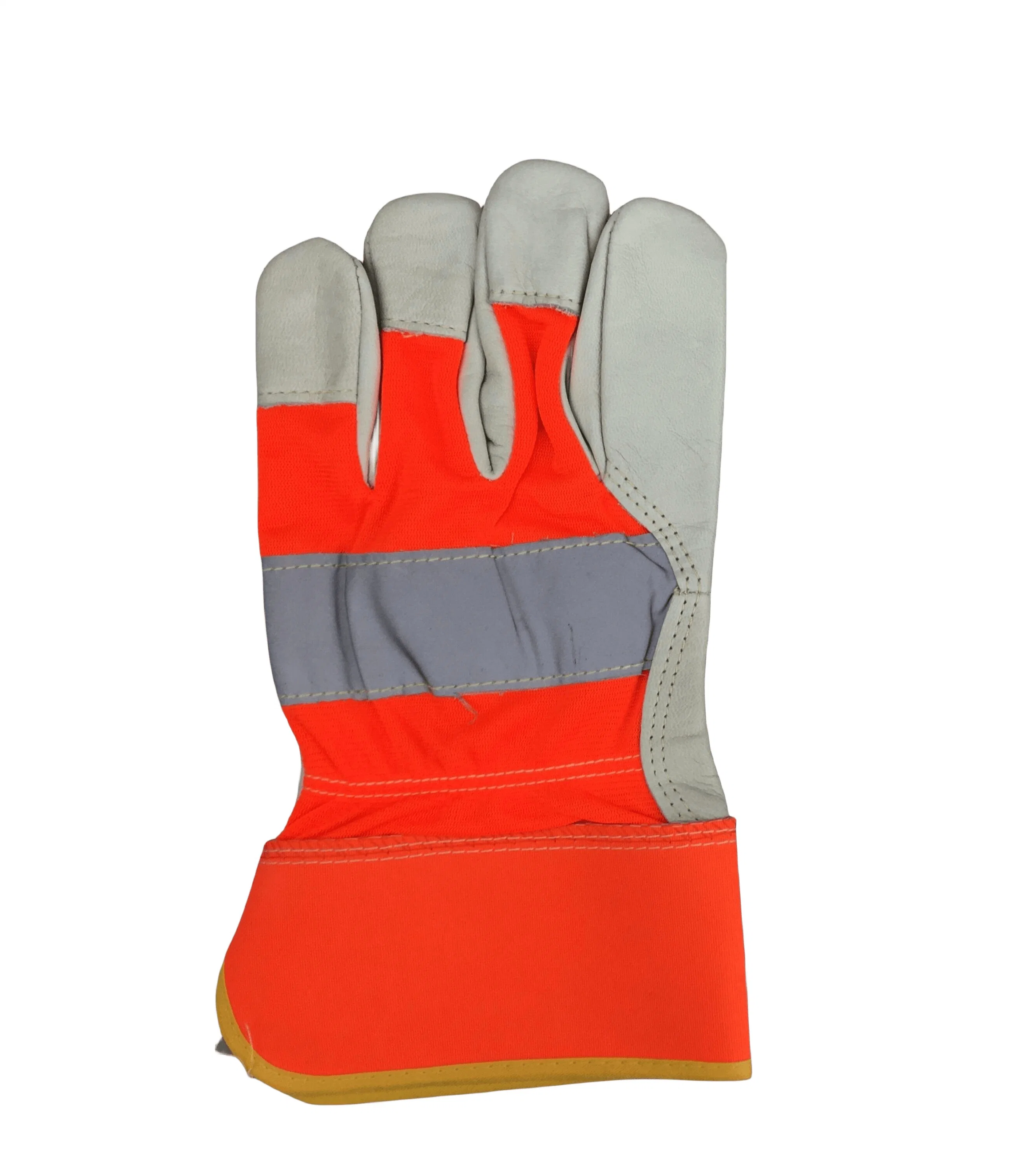 Hi-Vis Cow Grain Leather Full Palm Orange Color Fabric Back Work Glove