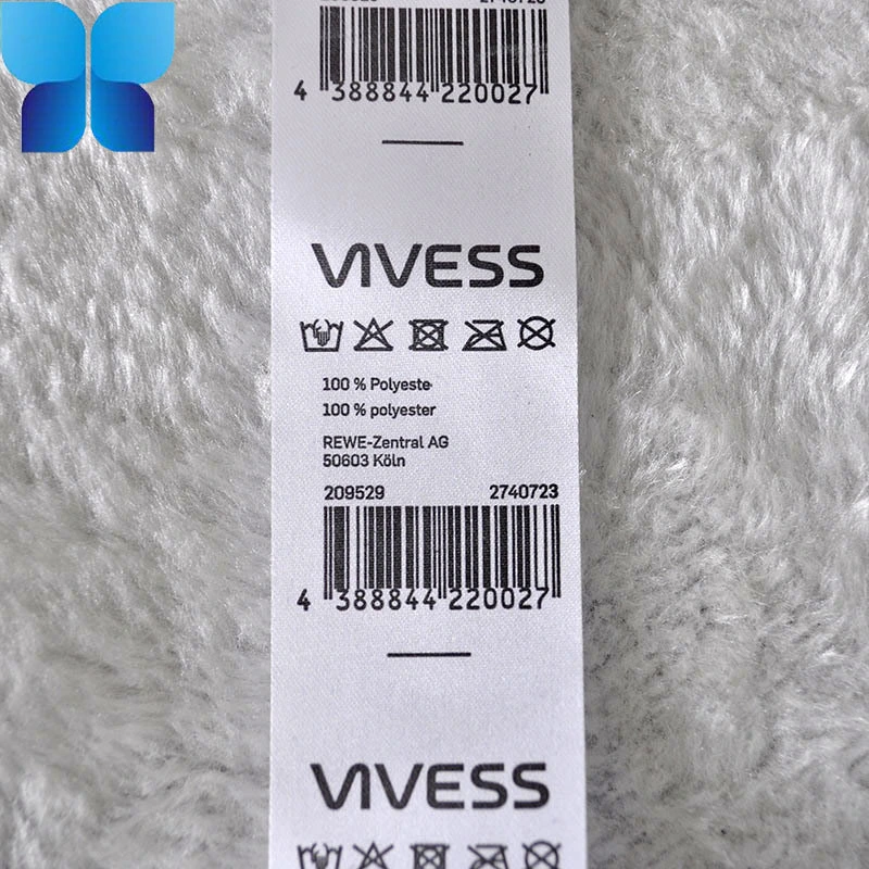 White Satin Label Wash Care Label Printed with Barcode