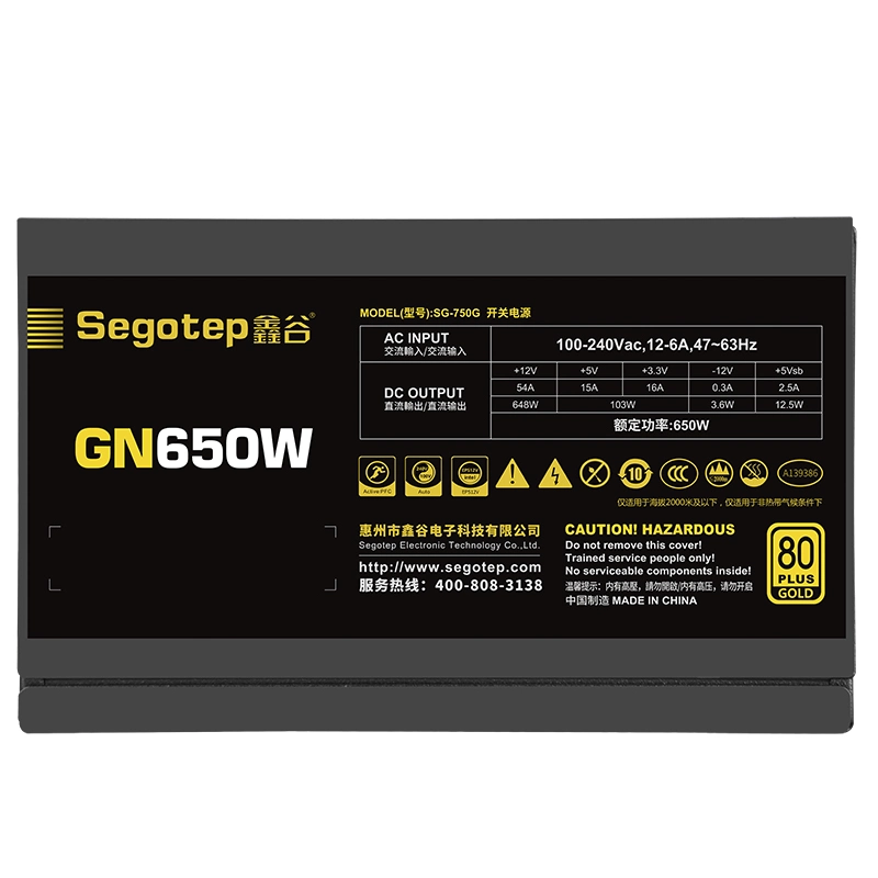 Segotep Gn650W Fuente de alimentación de PC para juegos, no modular, con 80PLUS Gold Certified, 120mm Silient Ventilador, piezas de ordenador para juegos PSU, fuente de alimentación ATX