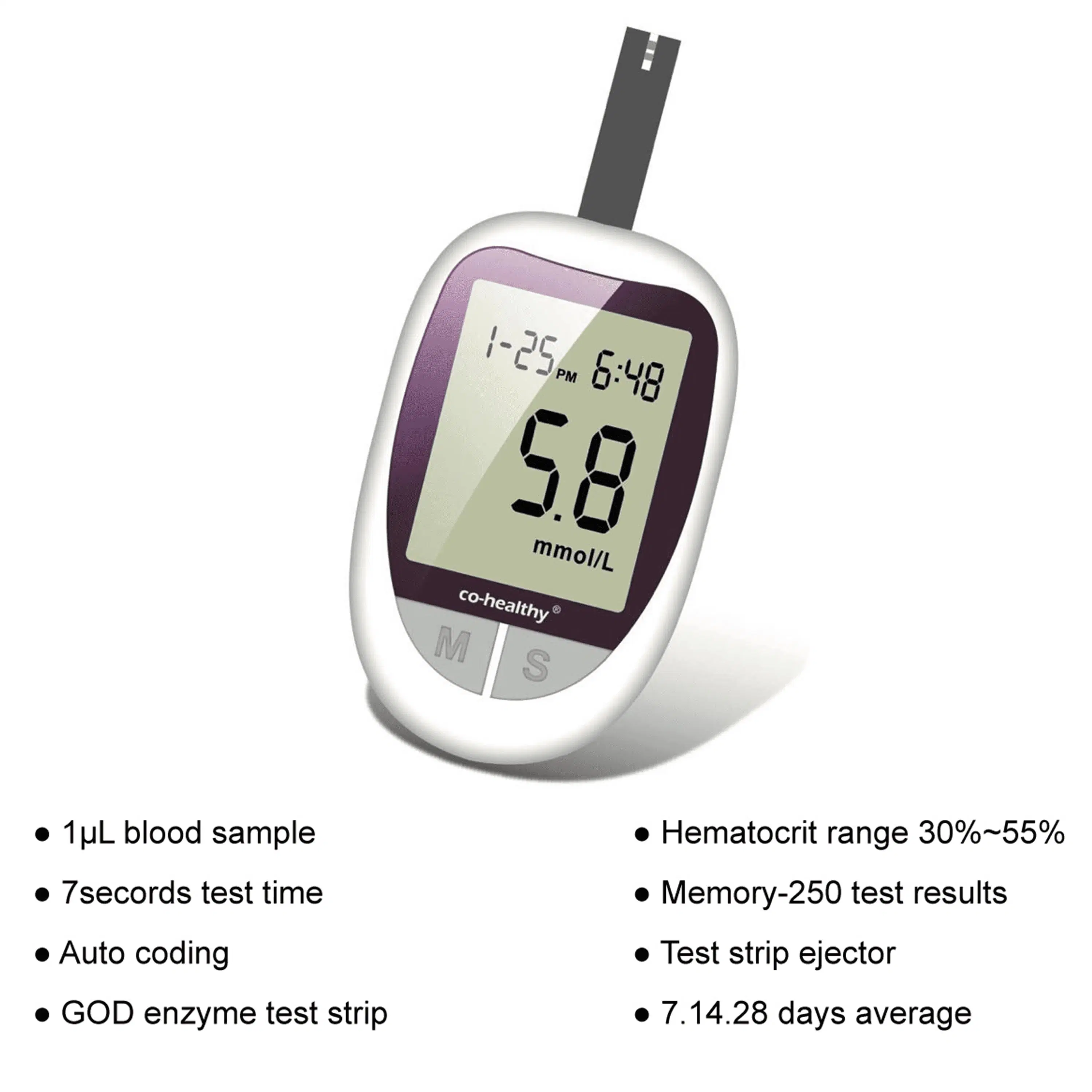 Hirikon Direct Sales Household Medical Devices Blood Glucose Meter with 7 Seconds Test Time and 1 UL Blood Sample