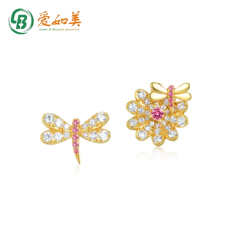 Wholesale/Supplier Fashion Fancy Antique Silver Asymmetrical Earrings Female Summer Autumn Sweet Dragonfly Insect Stud Earrings