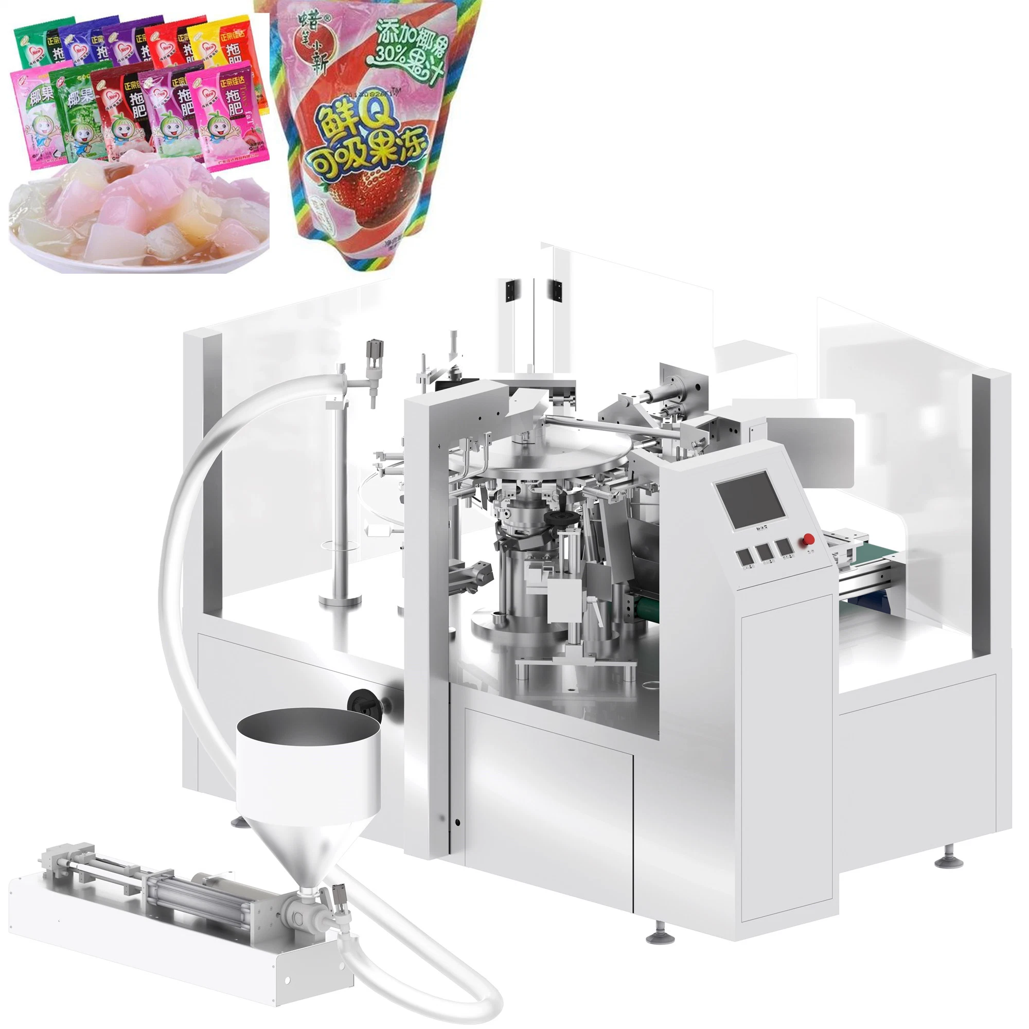 Liquid Jelly Beverage Fruit Juice Tea Cow's Milk Mineral Water Stretch Wrapping Filling Pack Sealing Wrap Shrink Packaging Vertical Pillow Auto Packing Machine