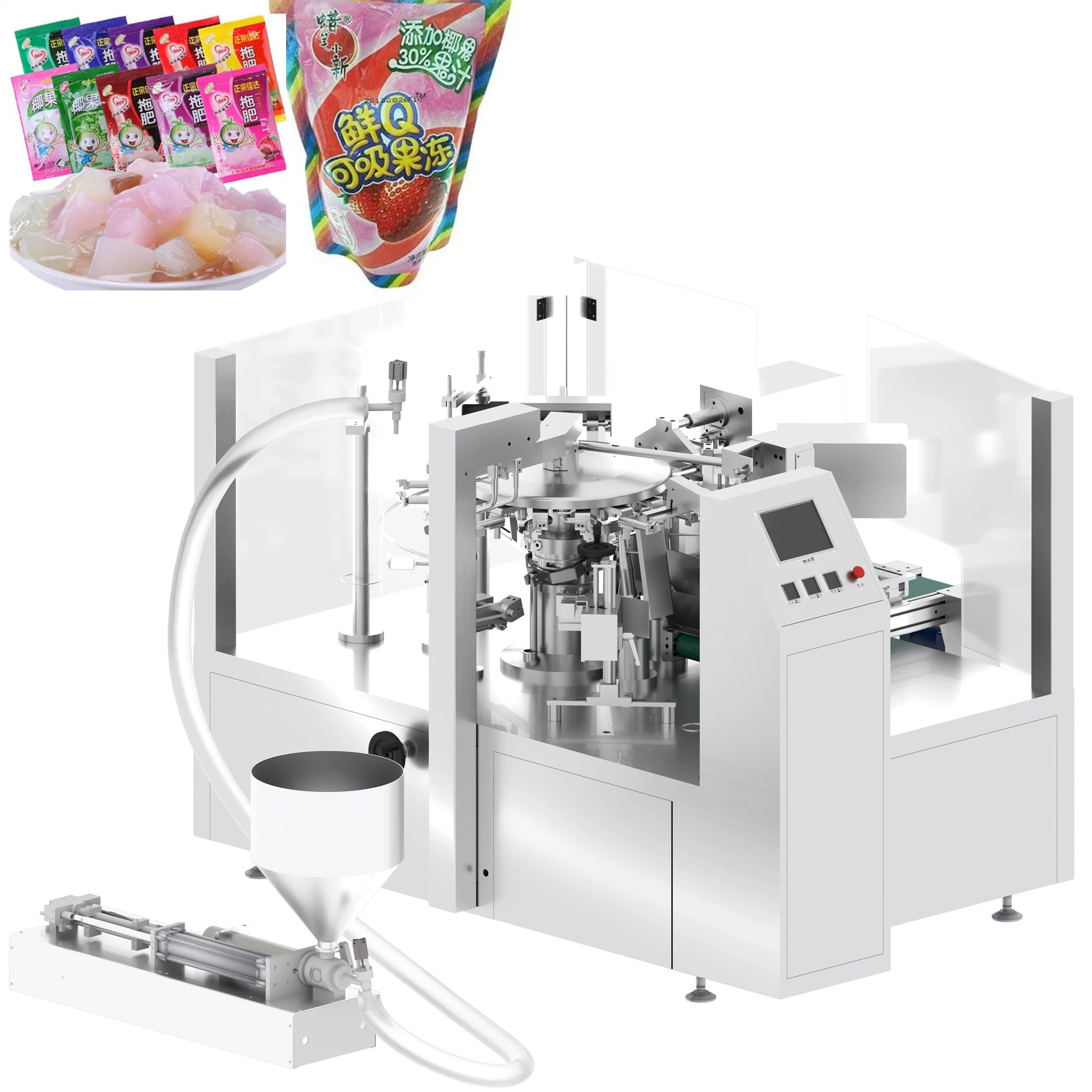 Gelatina líquida bebida jugo de fruta té leche de vaca agua mineral Envoltura elástica paquete de llenado envoltura de sellado Envasado retráctil almohada vertical Máquina de embalaje automática