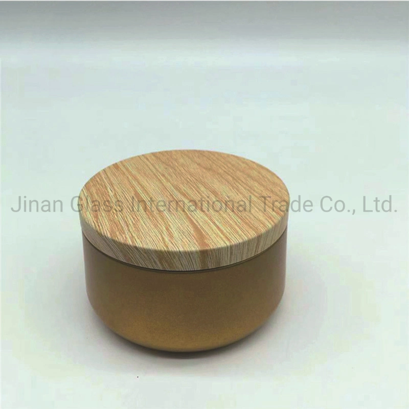 Wood Grain Covered Wax Can 8oz Aromatic Soybean Candle Can Jewelry Packaging Iron Box Toy Packaging Iron Box