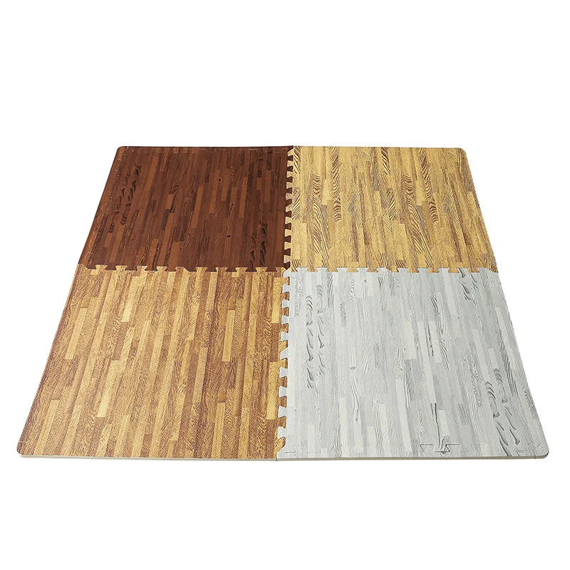 OEM High Quality Sound Insulation Anti-Skid Wood Grain EVA Puzzle Tapete de chão com revestimento de bloqueio e tapete desportivo de tamanho personalizado