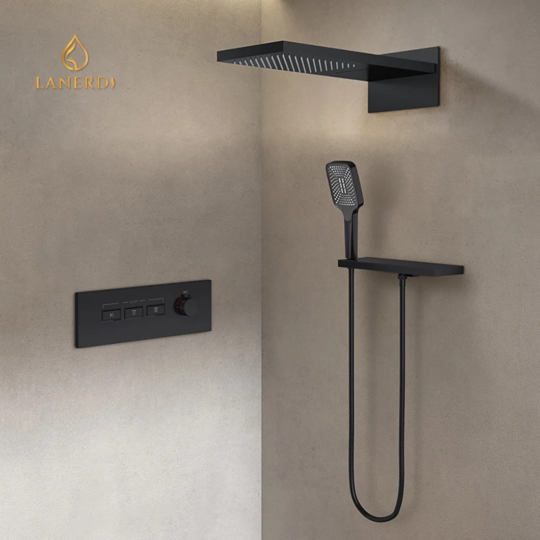 Sanitary Ware Faucet Factory Upc in Wall Mounted Rain Shower System Water Tap Bathroom Shower Mixer Tap Black 3 Functions Thermostatic Shower Faucet Shower Set