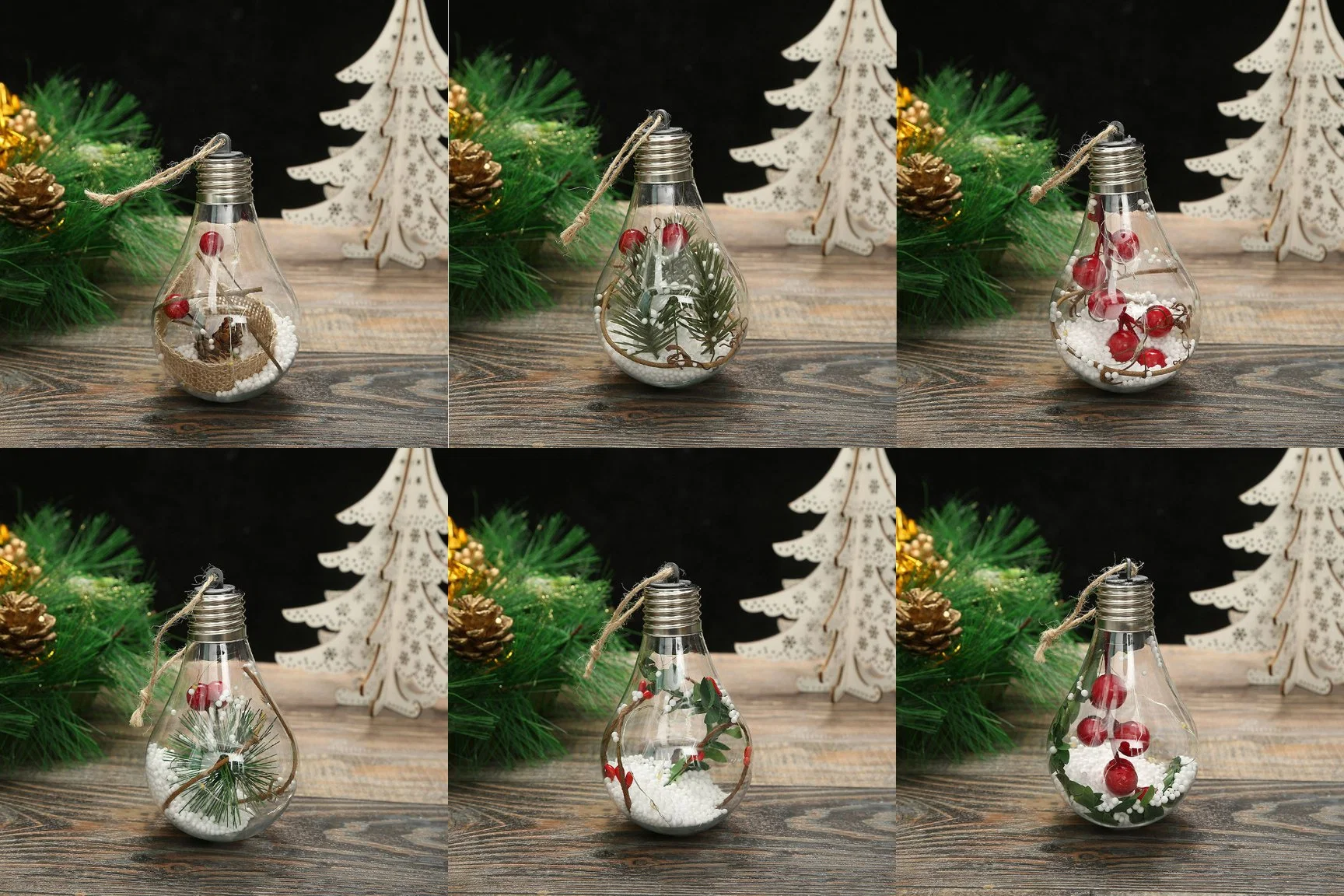 Pendant Ornaments LED Transparent Festival Light Ball with Built-in Snowflakes Pine Leaves Small Balls for Christmas Decoration