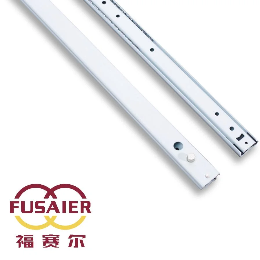 27mm Single Extension Ball Bearing Kitchen Cabinet White Finished Telescopic Channel Drawer Slide