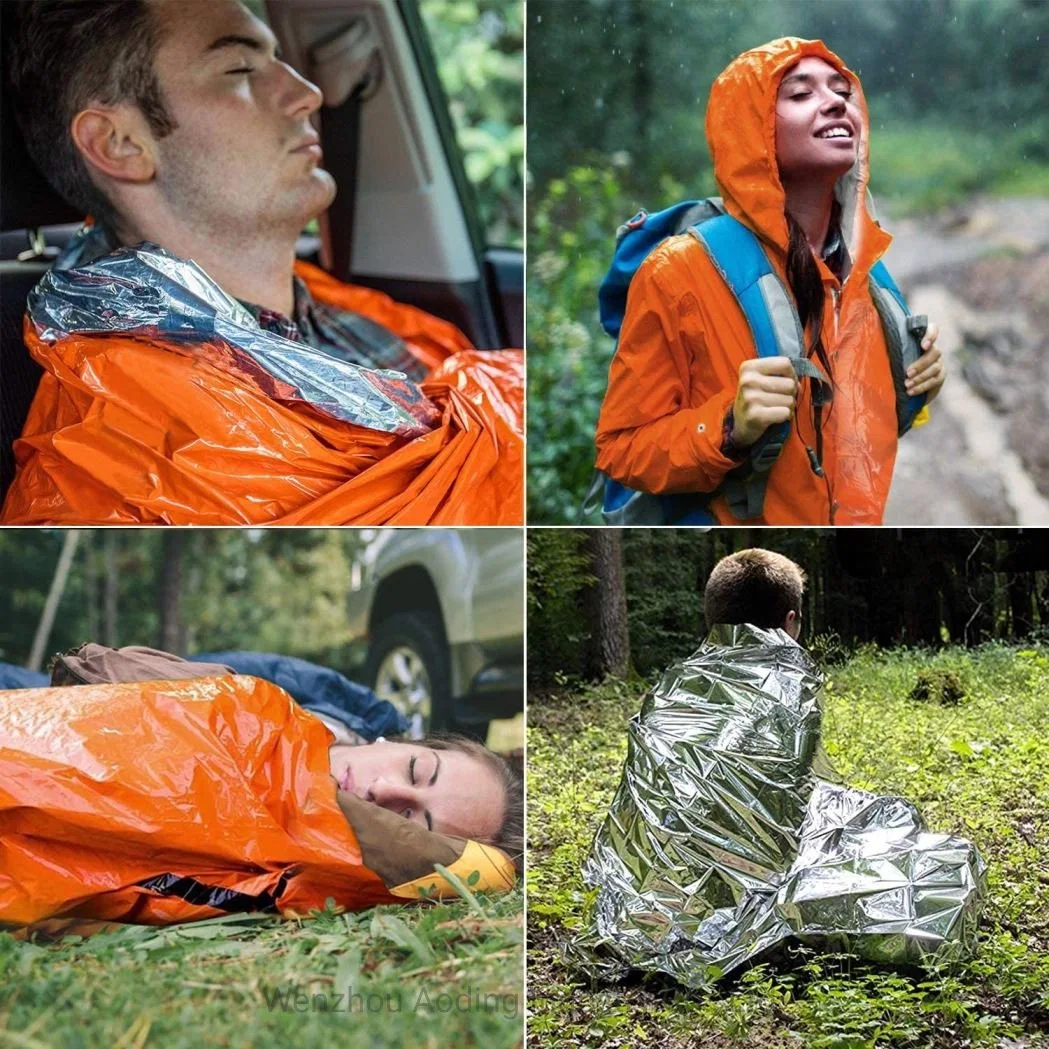 Wholesale Thermal Mylar Space Emergency Blanket Poncho Keeps Your Gear Dry and Warm Raincoat Survival Equipment for Camping