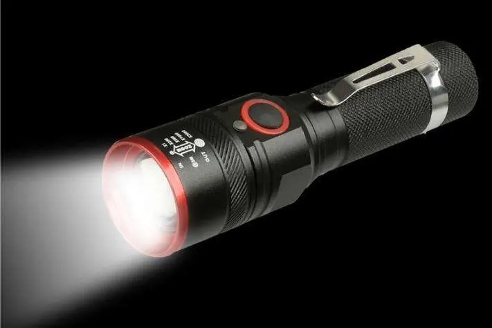 Small Zoomable LED Flashlight Rechargeable Portable Outdoor Torch with Clip