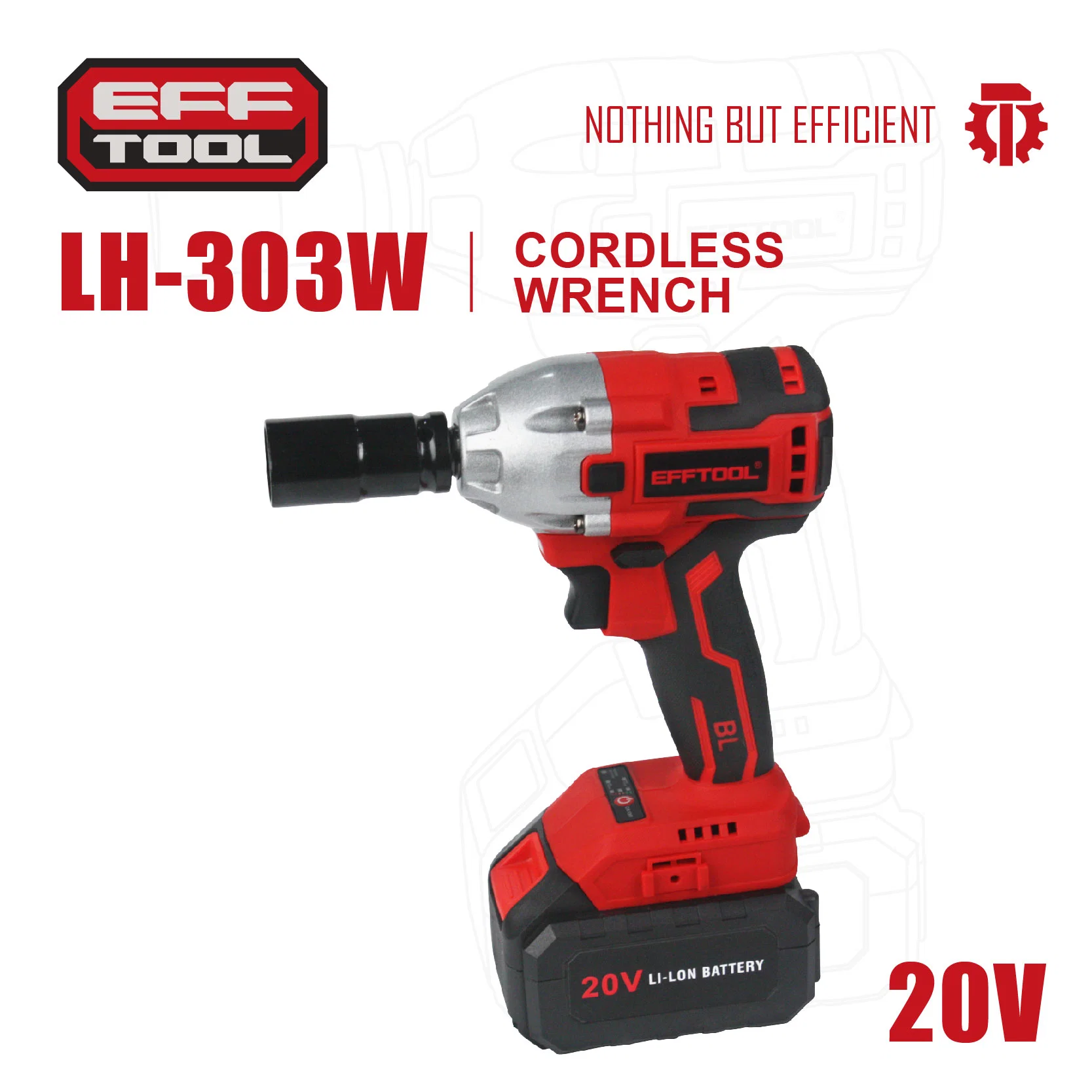Efftool Cordless Wrench Power Tools 20V with Battery