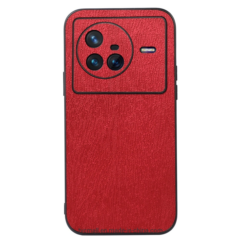 Wood Texture PU Leather Back Case for Vivo X80, TPU Frame Colorful Phone Protective Cover Accessory - Red