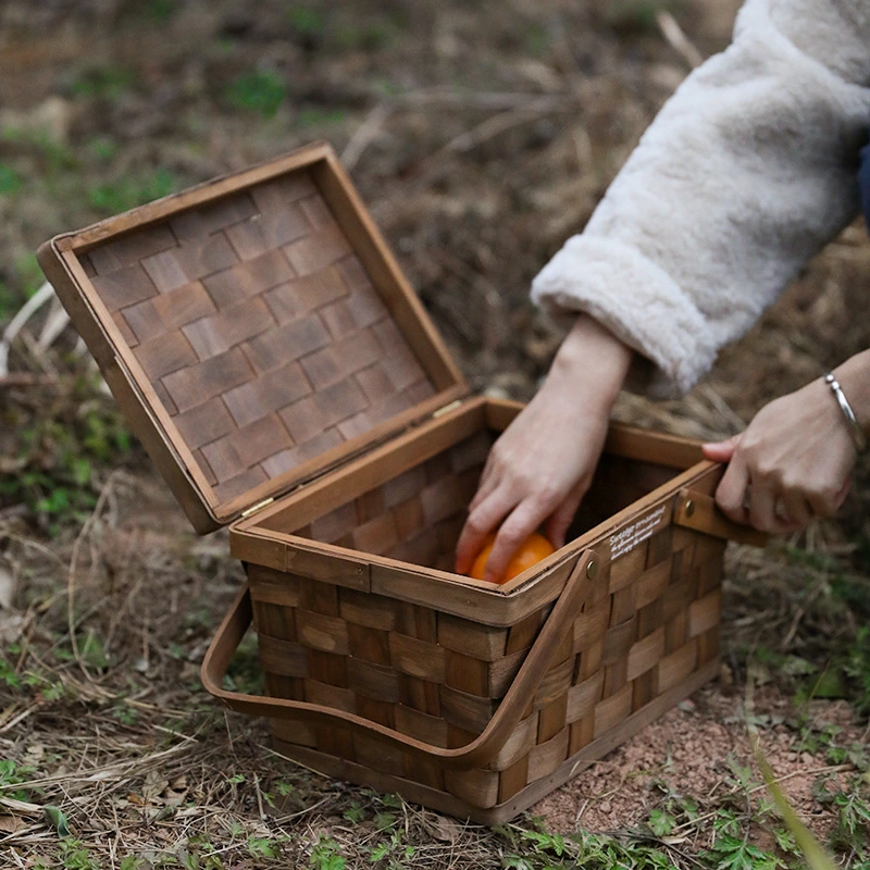 Flower Bread Bamboo Fruit Picnic Woven Food Storage Baskets Rectangular Storage Basket