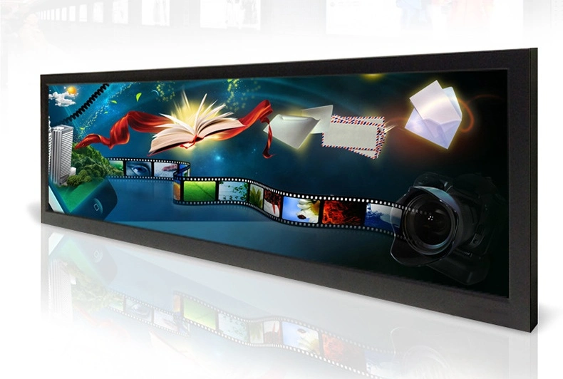 Monitor de borde de estante estirado Android de 28 pulgadas Señalización digital LCD de alto brillo