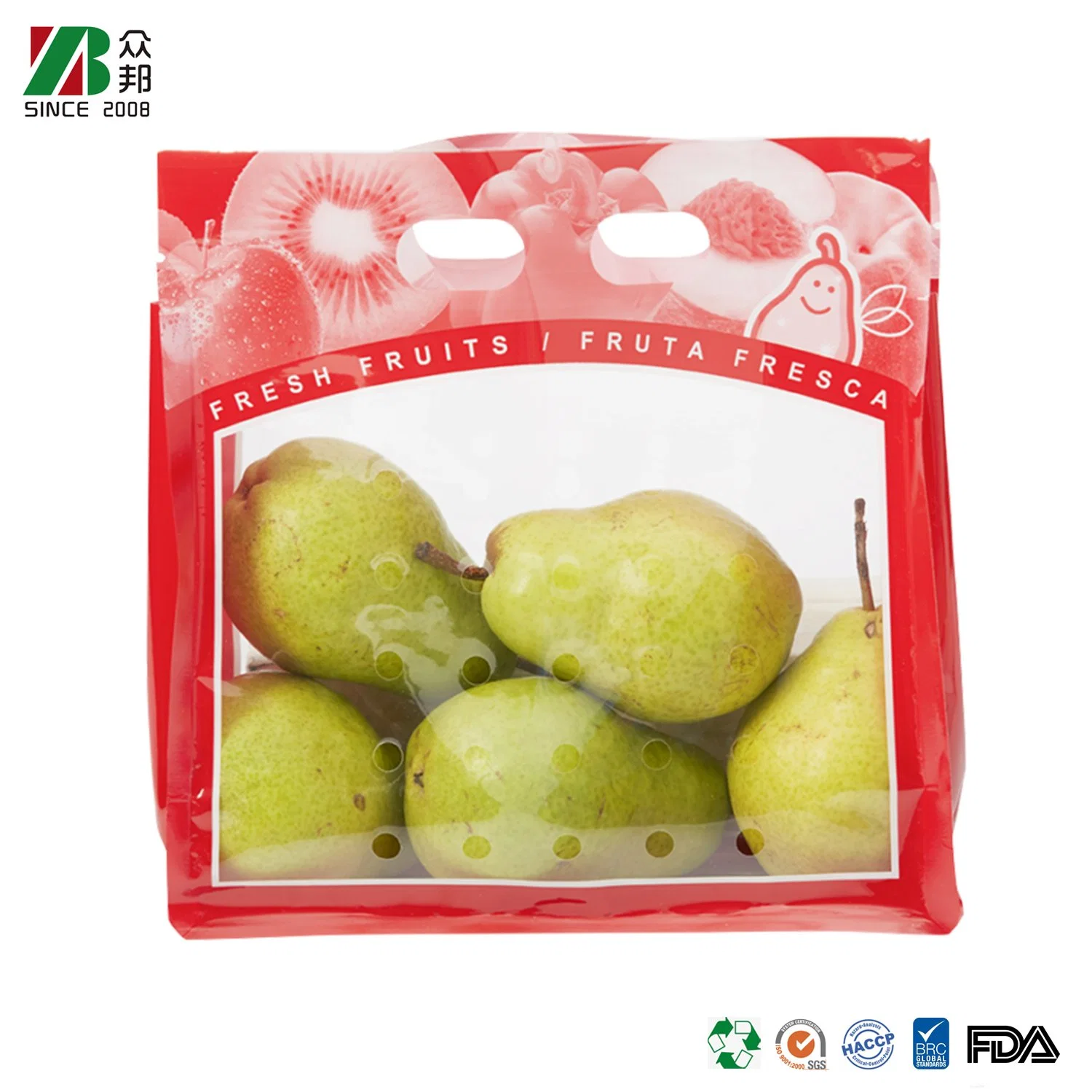 Refermable anti brouillard de grade alimentaire sac en plastique Fruits sac en plastique avec poignée