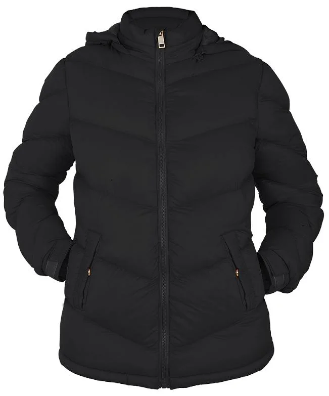 Ladies Puffer Jacket Women&prime; S Padding Fashionf Fake Down Zip-up Warm Coat with Hood Clothing Apparel