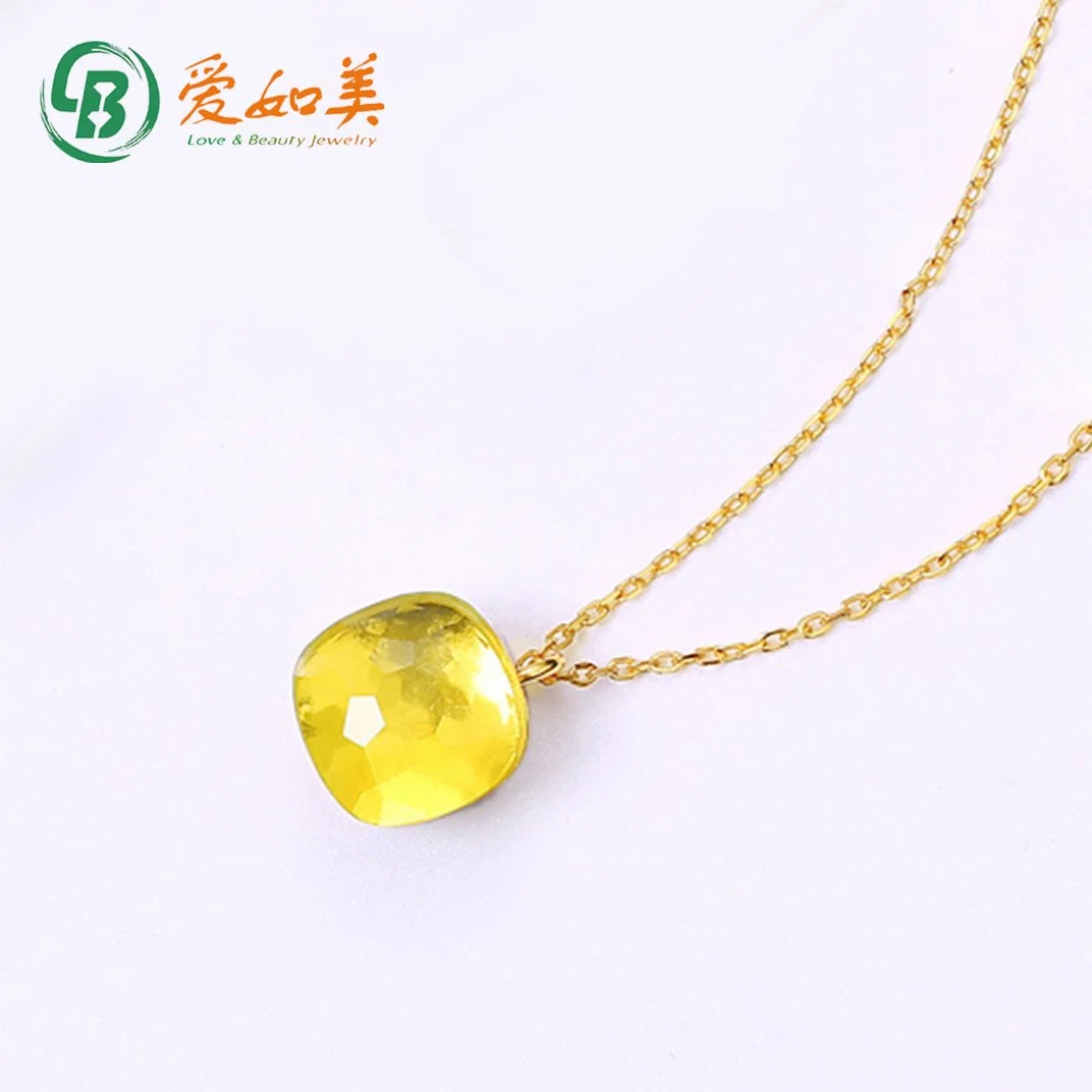 New Trend S925 Sterling Silver Gold Plated Elegant Chain Fashion Jewelry Synthetic Lemon Crystal Amethyst Necklace for Women