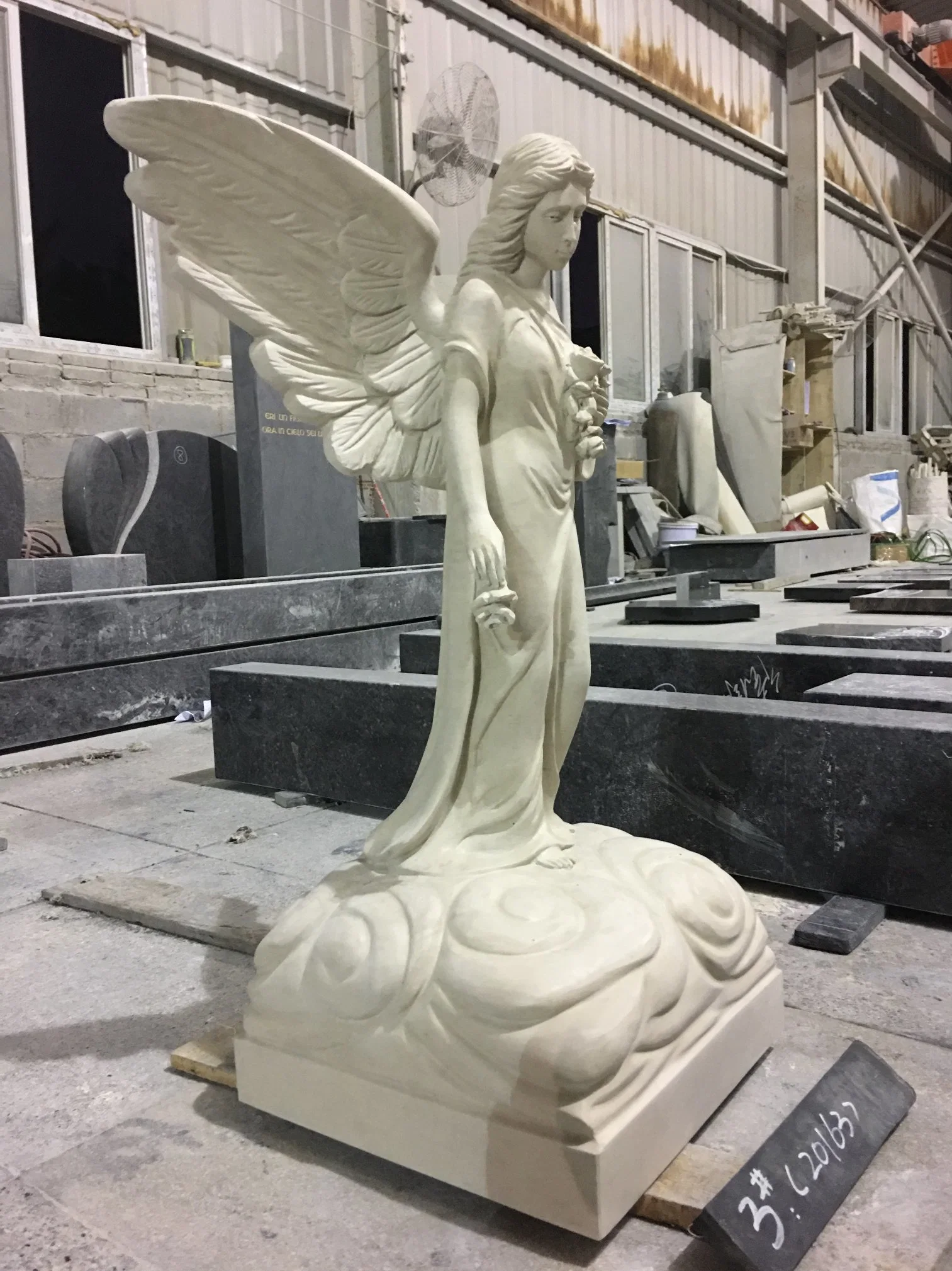 Haobo Stone Hunan Whtie Marble Hand Carved Angel Tombstone Memorials