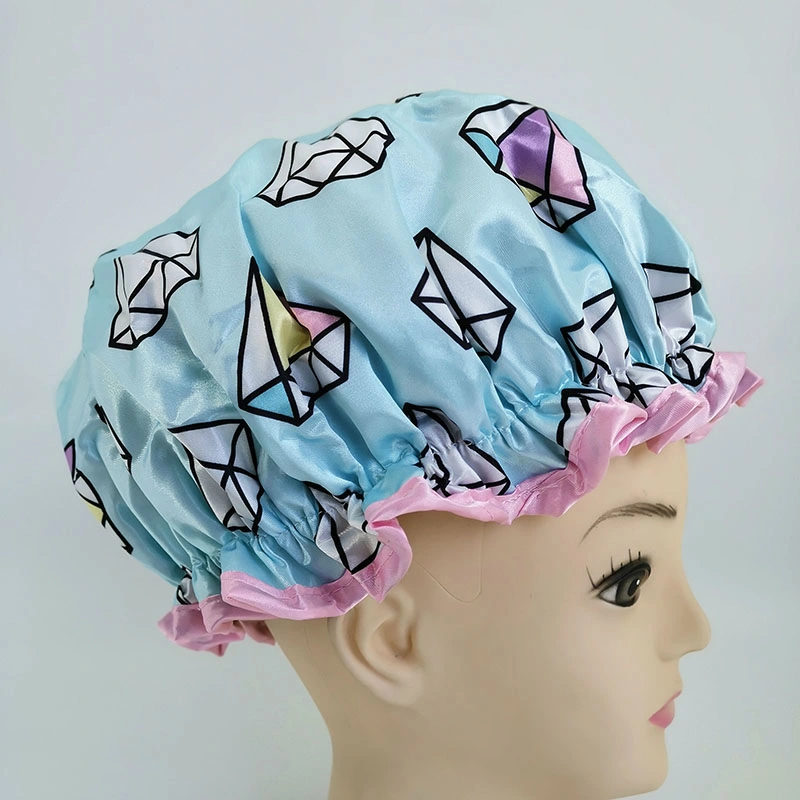 Luxury Blue Diamond Shower Caps Waterproof Material