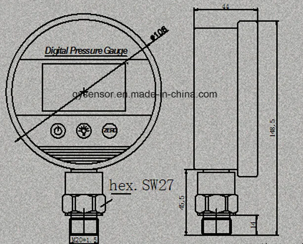 Manómetro digital para água ou gás com visor LED